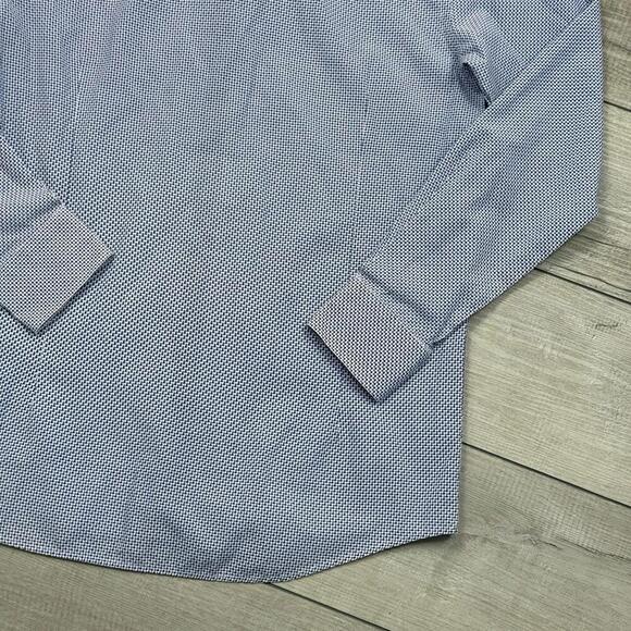 House of Cavani Slim Fit Dress Shirt Blue White Micro Houndstooth Cotton Men SzL - Picture 8 of 12